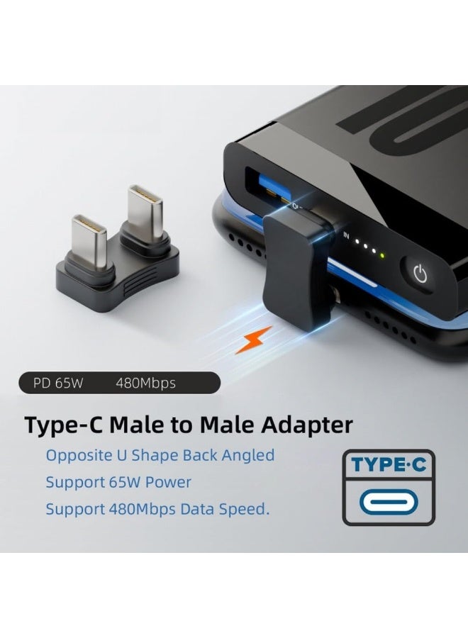 Peachjoy 480Mbps USB-C Type C Male to Male Coupler Extender Power Data Adapter Opposite U Shape Back Angled, Support PD 65W Fast Charging for Power Bank Phone Laptop, etc - Image 2